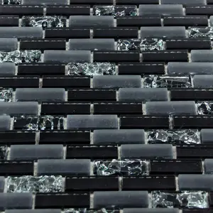 Luxury Gloss Black, Matt Grey & Crackled Glass Mosaic Wall Tiles Sheet 8mm