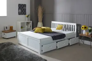 Mission Style Solid Wood Storage Bed Frame - White 4ft Small Double