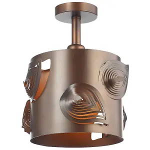 Contemporary Designer Semi Flush Matt Bronze Ceiling Lamp with Laser Cut Leaves