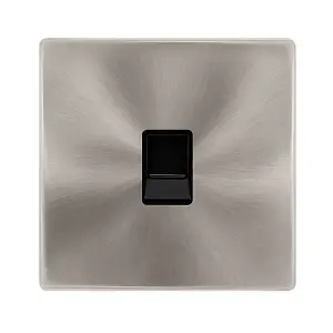 Brushed Steel Screwless Plate Rj11 Socket - Black Trim - SE Home