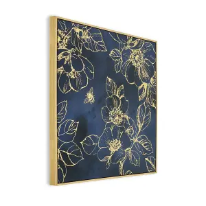 Golden Blooms Framed Metallic Floral Printed Canvas