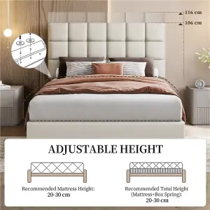 Yaheetech Upholstered Bed Frame with Square Tufted Headboard - Beige / Double