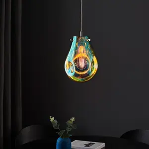 Luminosa Perugia Single Pendant Ceiling Lamp, Petrol Metallic Glass, Chrome Plate