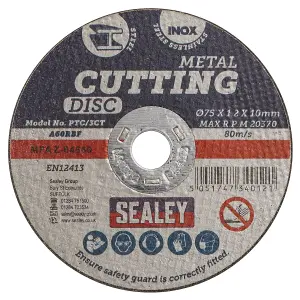 Sealey General Purpose Flat Cutting Disc 75mm x 1.2mm 10mm Bore PTC/3CT