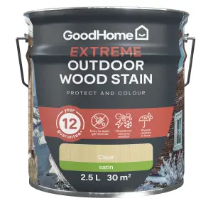 GoodHome Extreme Outdoor Clear Satin Quick dry Wood stain, 2.5L