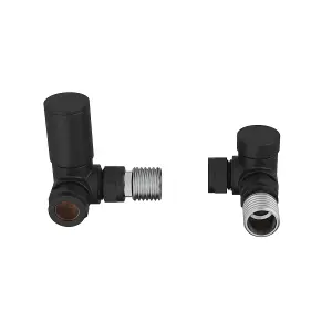 Rinse Bathrooms 15mm Round Head Corner Radiator Valves Corner Towel Rail Valve + Lockshield Valve Black