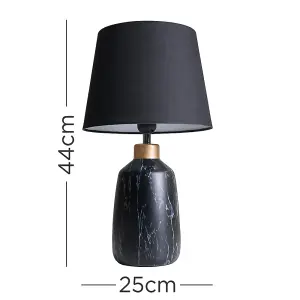 ValueLights Selma Modern Copper Caped Black Marble Effect Table Lamp with Black Tapered Shade