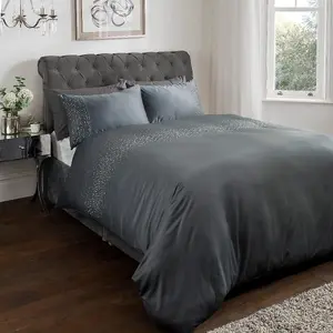 Smart Living Luxury Hotel Quality Diamonte Embellished Duvet Cover with Pillowcases