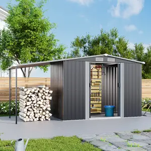 8 x 4 ft Metal Shed 2 Door Garden Storage Shed with Awning in Dark Grey