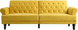 Hanney 3-Seater Chesterfield Sofa Bed In Mustard Yellow Velvet, Clic Clac Sofa Bed - Daals - Sofa Beds