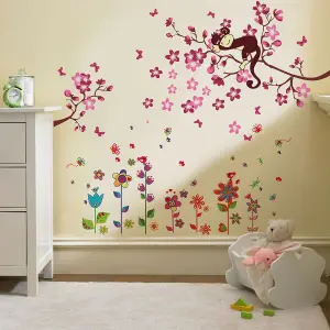 Walplus Combo Kids Colorful Flower Wall Sticker - Pink Monkey PVC