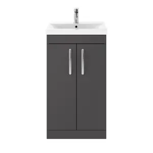 Dezine Hamble 500mm Gloss Grey Floor Standing 2 Door Vanity Unit, with Basin