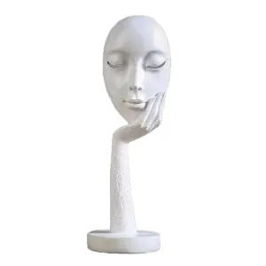 White Abstract Resin Woman Face Statue Home Tabletop Decoration 14 Inch