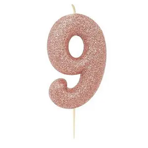 Anniversary House Glitter 9th Birthday Pick Candles Rose Gold (One Size)