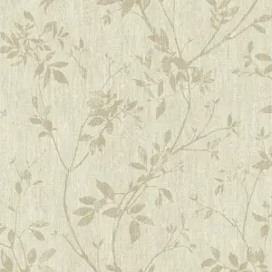 GoodHome Hirta Beige Metallic effect Floral Textured Wallpaper Sample