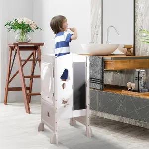 Costway Folding Kids Kitchen Step Stool Height Adjustable Toddler Kitchen Wooden Helper