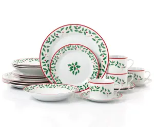 20pc Classic Christmas Holly Dinner Set