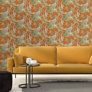 Holden Decor Samroze Orange Tropical Animal Print Wallpaper Paste The Wall