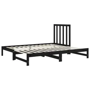 Berkfield Pull-out Day Bed Black 2x(90x200) cm Solid Wood Pine