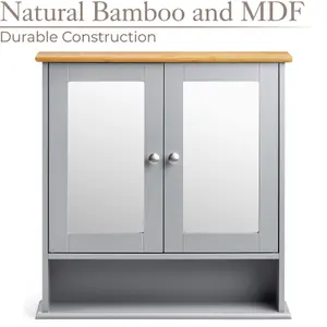 Bathroom Mirror Cabinet Grey Bamboo Wooden Double Wall Mounted Unit Christow