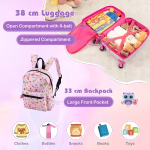 Costway 5 Piece Kids Luggage Set Carry-on Children Rolling Suitcase Set w/ Backpack