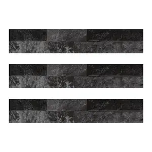 Azion Black Split Faced Stone Effect Indoor & Outdoor Porcelain Tile - Pack of 24, 0.85m² - (L)442x(W)80