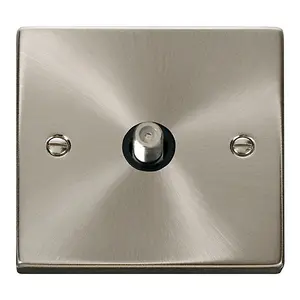 Satin / Brushed Chrome Satellite Socket 1 Gang - Black Trim - SE Home