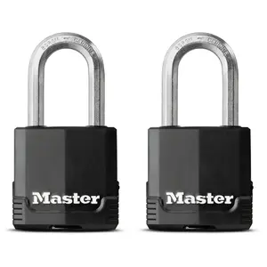 Master Lock Excell Heavy duty Laminated Steel Black Open shackle Padlock (W)48mm, Pack of 2