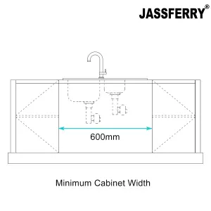 JASSFERRY Glossy Black Glass Top Kitchen Sink Stainless Steel 1.5 Bowl Right Hand Drainer