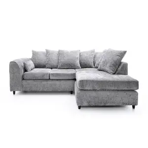 Harriet Crushed Chenille Right Facing Corner Sofa in Light Grey