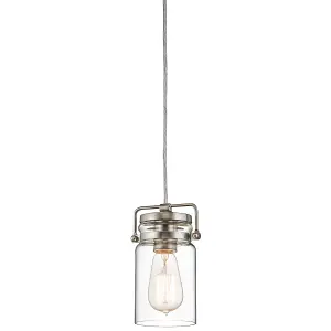 Elstead Brinley 1 Light Ceiling Mini Pendant Brushed Nickel, E27