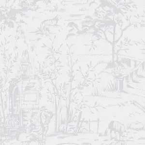 Laura Ashley Toile de Jouy Sugared Grey Classical Smooth Wallpaper