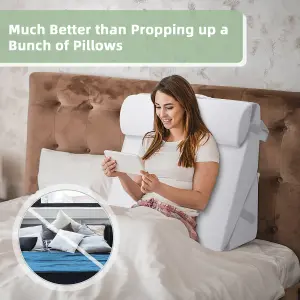 Costway Adjustable Bed Rest Pillow Back Support Wedge Pillow w/ Detachable Headrest Memory Foam Fill Soft Washable Cover