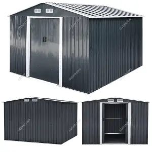 8 x 8 ft Charcoal Black Garden Metal Storage Tool Shed with Base Foundation