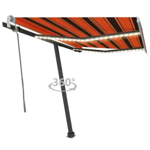 Berkfield Manual Retractable Awning with LED 300x250 cm Orange and Brown