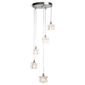 First Choice Lighting Pair of Chrome 5 Light Cluster Fitting with Ice Cube Glass Shades