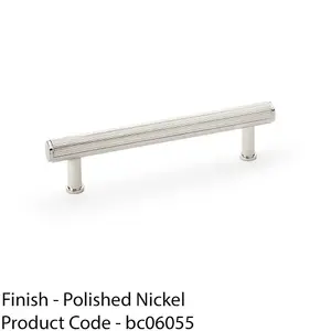 Reeded T Bar Pull Handle - Polished Nickel 128mm Centre SOLID BRASS Drawer Lined