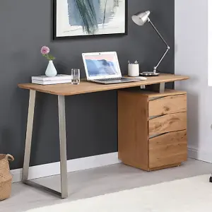 Camelia Wooden Computer Desk With 3 Drawers In Knotty Oak