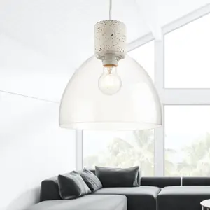 First Choice Lighting Set of 2 Treson Clear Glass and White Terrazzo Concrete Pendants