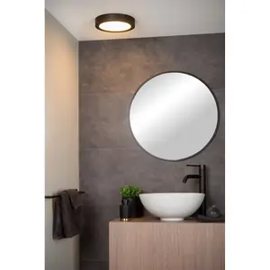 Lucide Brice-Led Modern Flush Ceiling Light Bathroom 24cm - LED Dim. - 1x15W 3000K - IP44 - Black