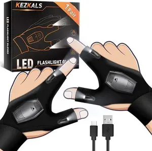 KEZKALS Gifts For Men, Rechargeable LED Gloves Fishing Accessories, Birthday Gifts For Men Who Have Everything, Flashlight Gloves With Light,