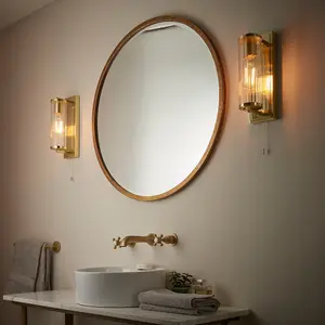 Luminosa Como Bathroom Wall Lamp Satin Brass Plate & Clear Ribbed Glass IP44