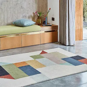 Modern Multi Handmade Luxurious Wool Easy to Clean Abstract Geometric Rug For Bedroom Dining Room And Living Room -200cm X 290cm