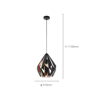 EGLO Carlton 1 Black And Copper Metal 1 Light Hanging Pendant, (D) 31cm