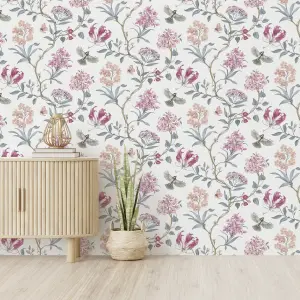 GoodHome Cidon Cream & pink Floral Textured Wallpaper