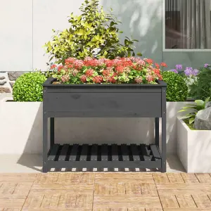 Berkfield Planter with Shelf Grey 111.5x111.5x81 cm Solid Wood Pine