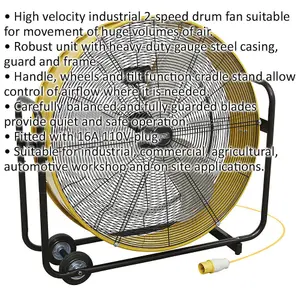 30" Industrial High Velocity Drum Fan - 2 Speed Settings - Wheeled Stand - 110V