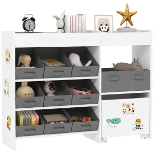 AIYAPLAY Kids Toy Storage Unit with 11 Fabric Bins, 3 Stickers, White