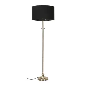 ValueLights Belmont Traditional Style Antique Brass Sconce Floor Lamp with Black Drum Shade - Includes 6w LED Bulb 3000K