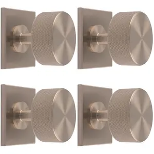 4 PACK - Knurled Radio Cabinet Door Knob & Matching Backplate - Satin Nickel 40 x 40mm